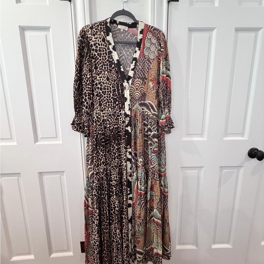 Beautiful Animal Multi-Print Anjuna Collection Maxi Dress made in Italy size Med